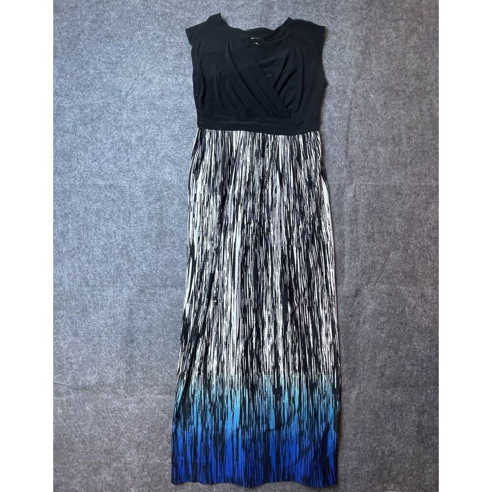 AB Studio Dress Womens Medium Black Blue Ombre Stretch Beachy Maxi Abstract